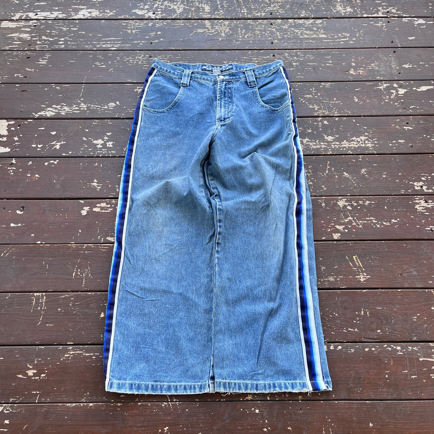 (34x30) Vintage 90's JNCO Style Striped Wide-Leg Jeans