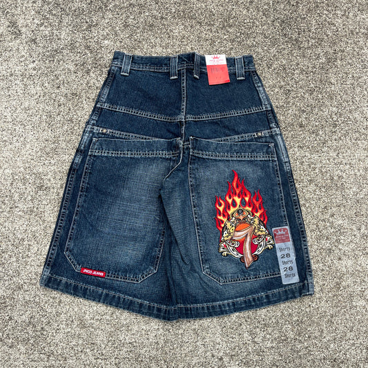 Vintage JNCO Jeans Shorts Flaming Lucky 7 28 (Deadstock) Rare