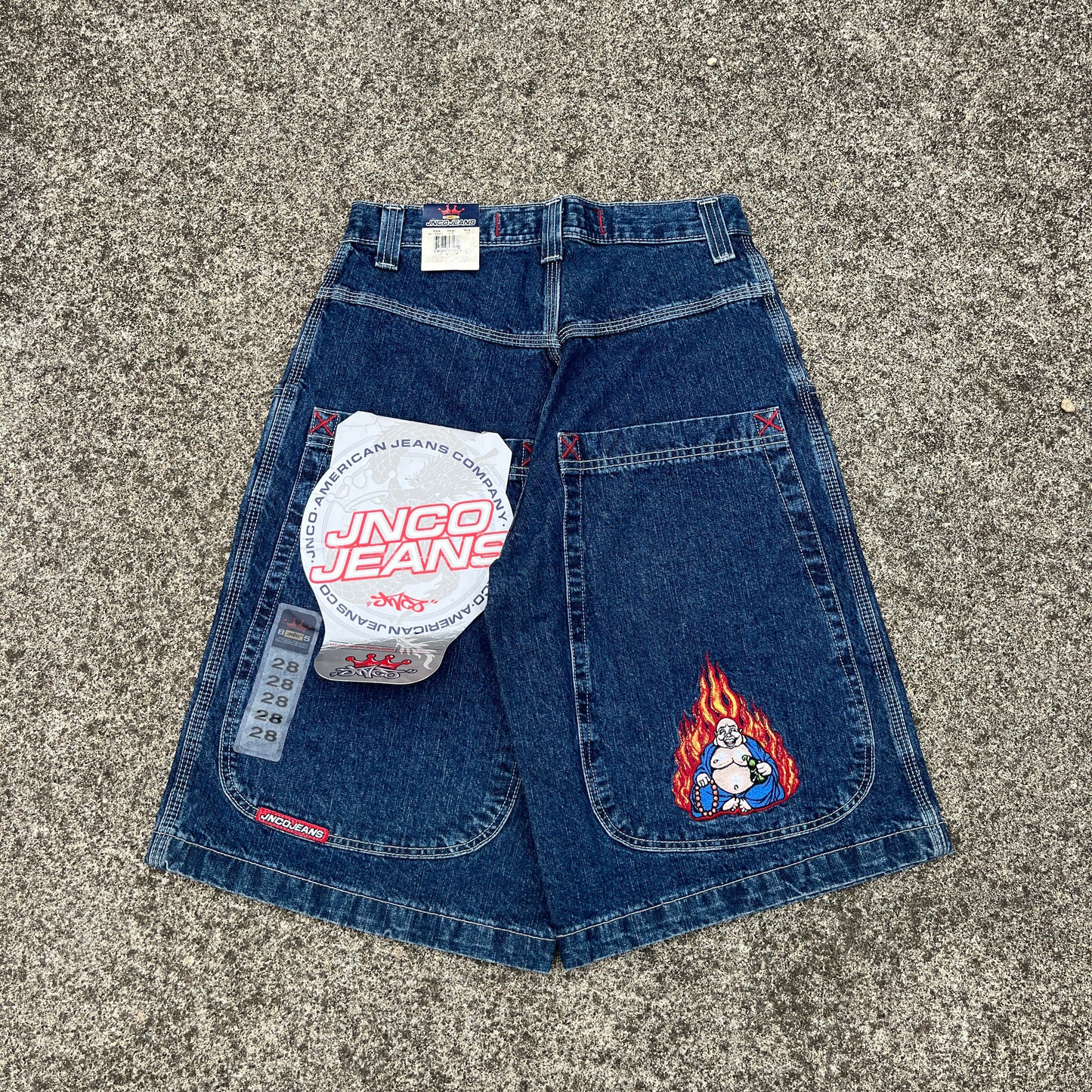 Vintage JNCO Jeans Shorts Flaming Buddha 28 (Deadstock) Rare