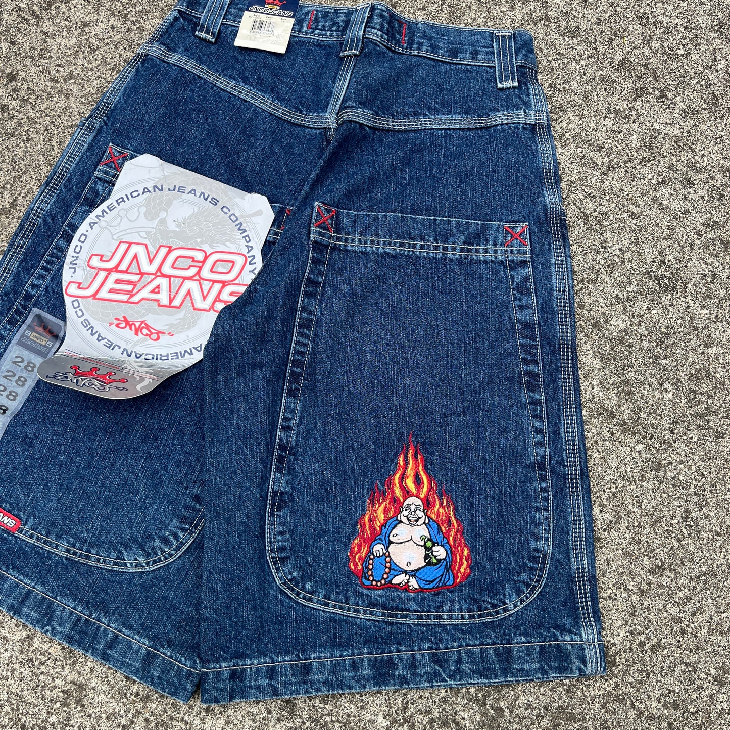 Vintage JNCO Jeans Shorts Flaming Buddha 28 (Deadstock) Rare