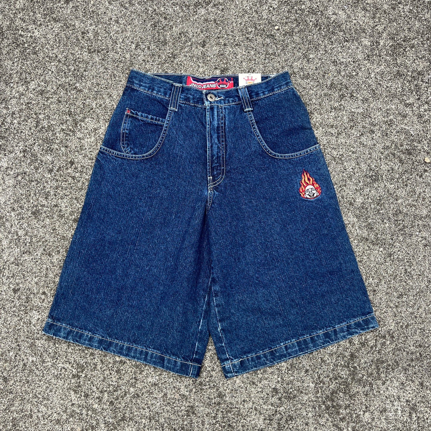 Vintage JNCO Jeans Shorts Flaming Buddha 28 (Deadstock) Rare